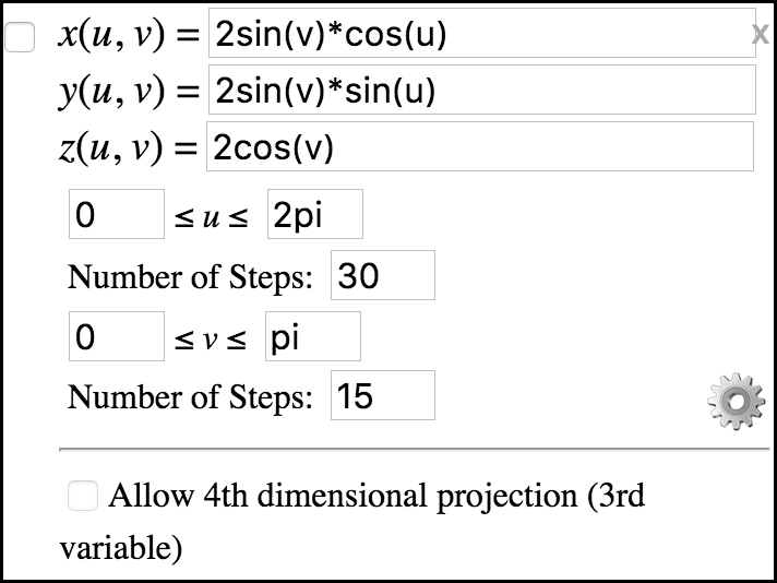 Parametric surface object dialog