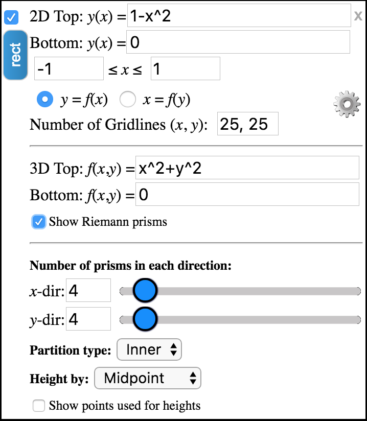 Region dialog with prisms