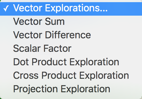 Vector Explorations Menu